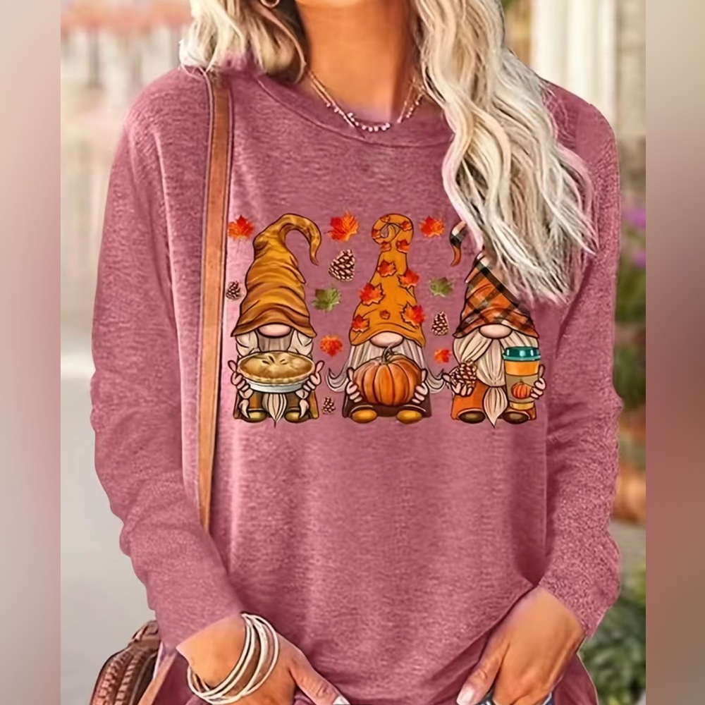 Long Sleeve Gnome Fall Themed T-shirt